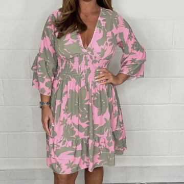 Women's Fashion Waist-slimming V-neck Printed Dresses