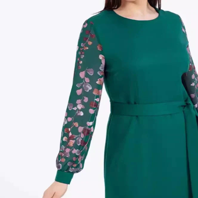 Patchwork Print Belted-Waist Dress