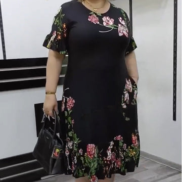 Women's Floral Printed Short Sleeve Midi Dress