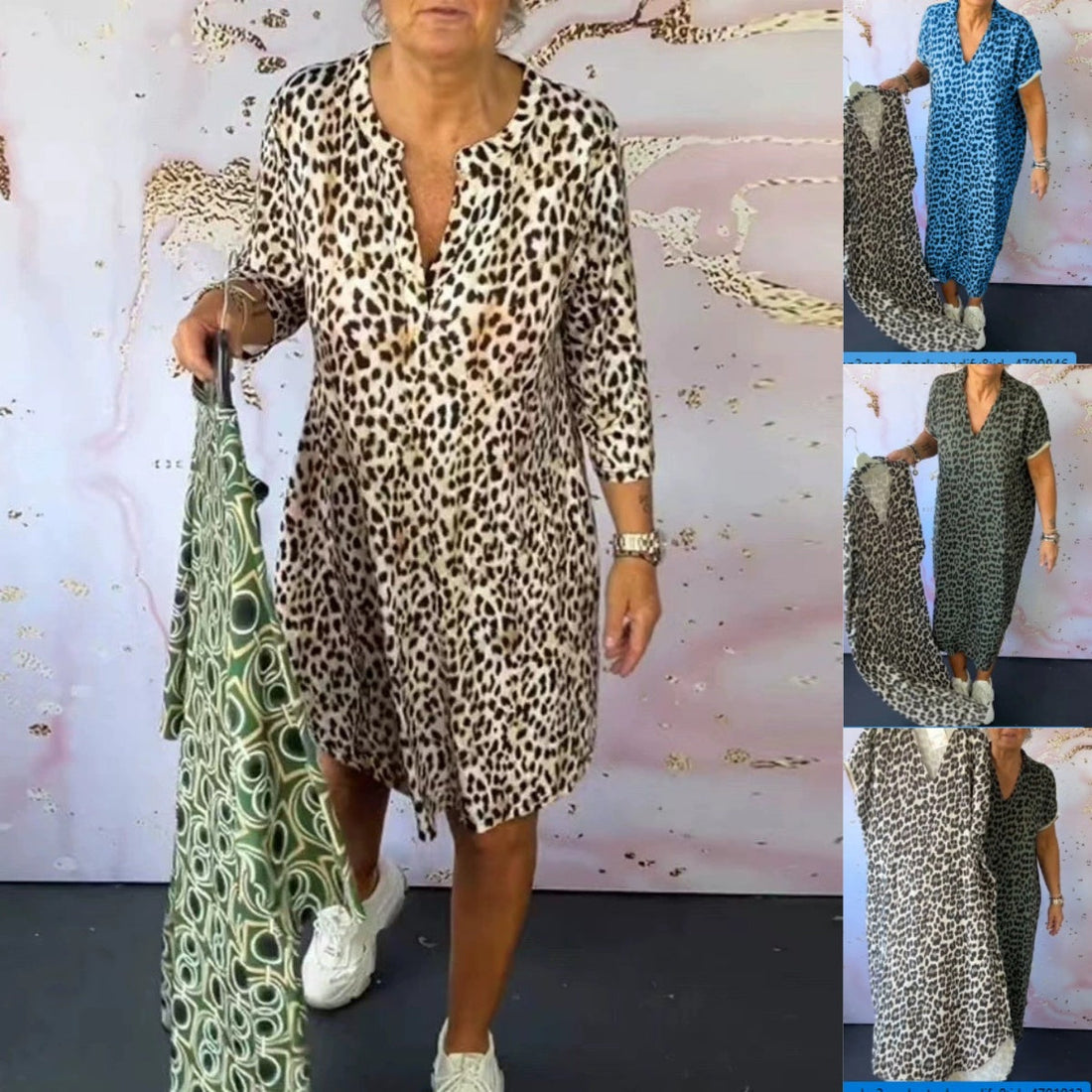 Women's Loose V-Neck Leopard Print Dress