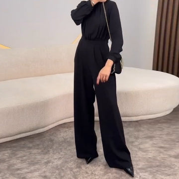 Fashion Solid Color Bubble Sleeve Jumpsuit