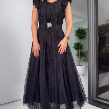 Gauze Spun Pleated Slim Fit Dress