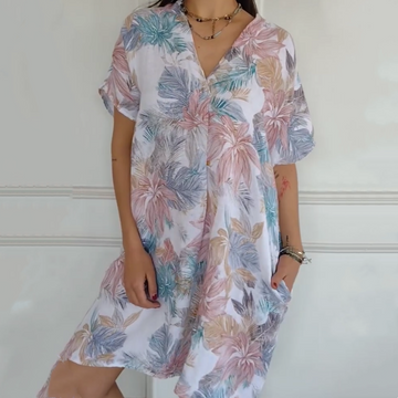 Women’s V-Neck Short Sleeves Floral Print Dress