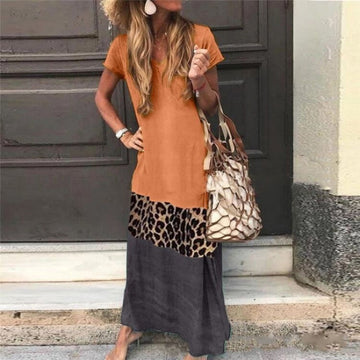Women’s Color Block Short Sleeve Long Dress