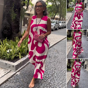 Round Neck Printed Sleeveless Casual Fashion Dresses