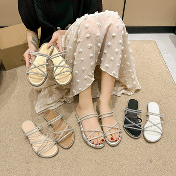 Shiny Rhinestone Casual Soft-soled Slippers