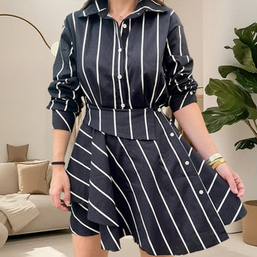 Women’s Long Shirt with Asymmetrical Wrap Overlay Skirt