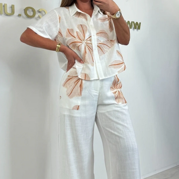 Floral Short Sleeve Top & Wide Leg Pants 2-PCS Set