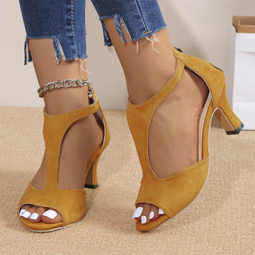 Women's Back Zipper Peep-Toe High Heel Sandals