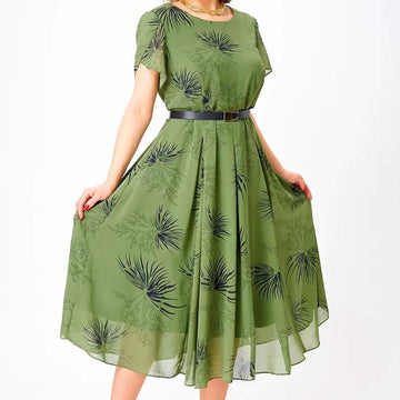 Women's A-Line Midi Dress with Belt