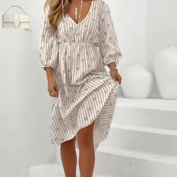 Women's Deep V-Neck High Waist Flowy Midi Dress