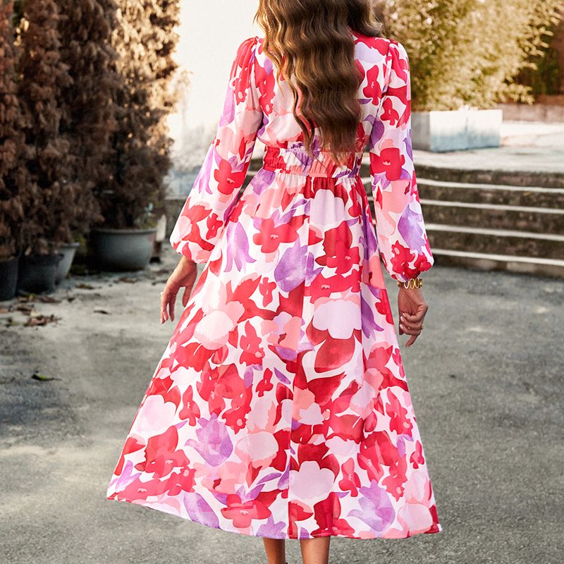 Printed Casual Boho Dress With V-Neck For Women