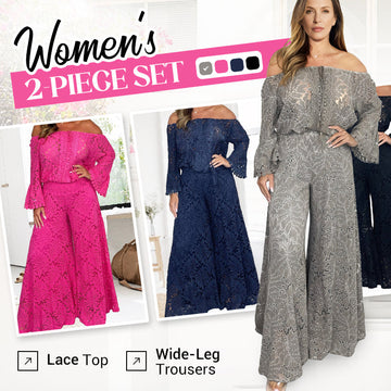 đź’–Limited Sale 50% OFFđź’–Women's 2-Piece Set: Lace Top + Wide-Leg Trousers