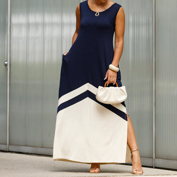 Women's Trendy Sleeveless Colorblock Split Dress
