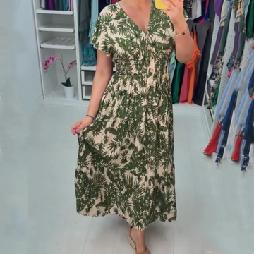 Women’s Elegant Print V-Neck Long Dress