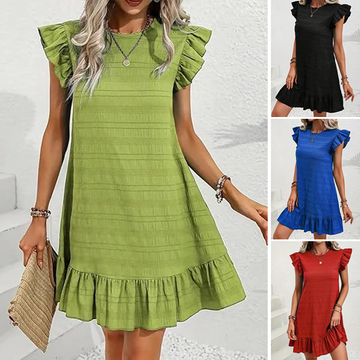 Women's Ruffle Hem Sleeveless Round Neck Dress