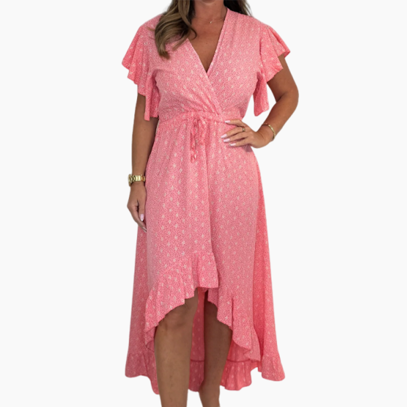 Women's Resort Style V-Neck Polka Dot Ruffle Sleeve Dress