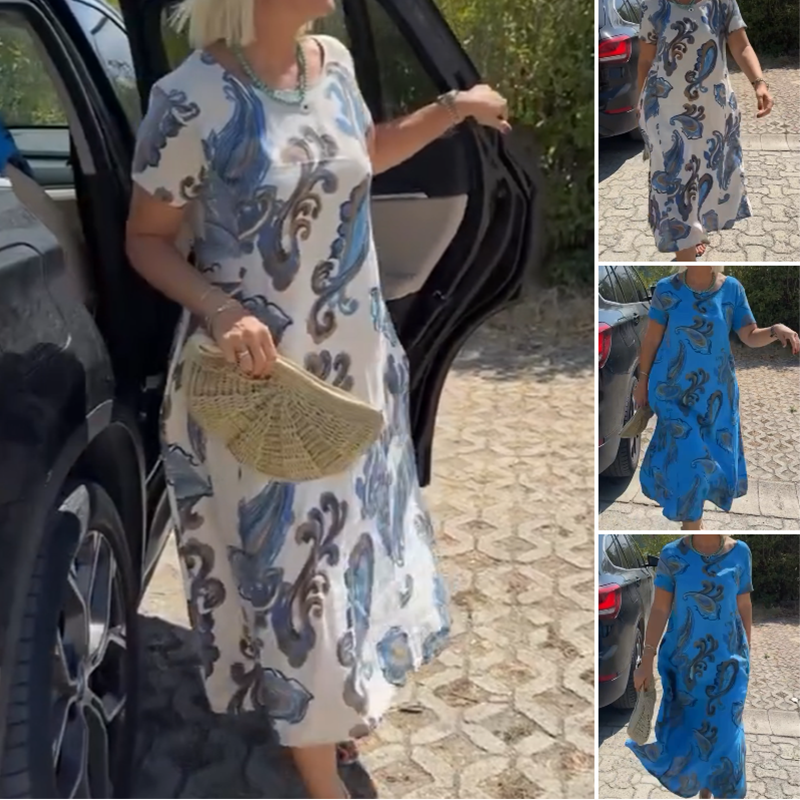 Printed Casual Short Sleeve Midi Dress