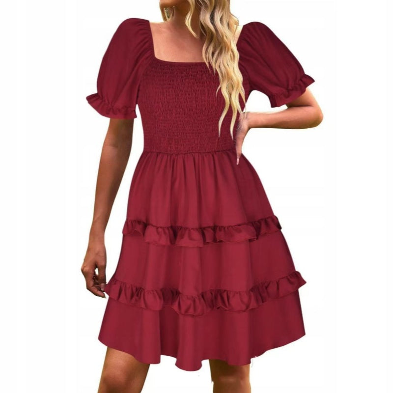 Women's Puff Sleeve Square Neck Printed Dresses