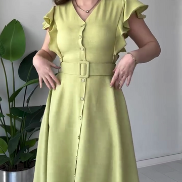 V-Neck Ruffle Slim Maxi Dress