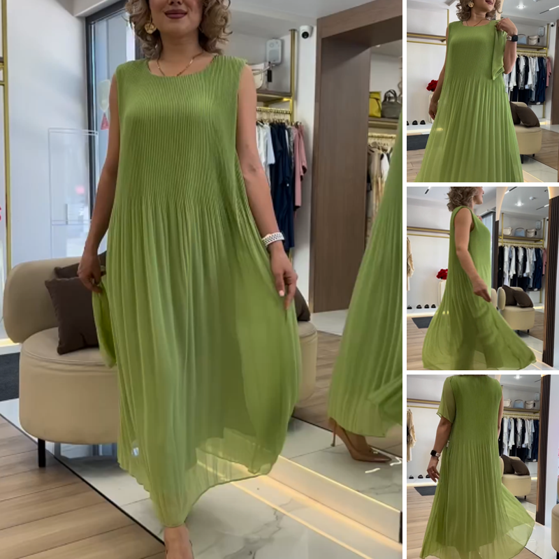 Flowy Green Sleeveless Maxi Dress