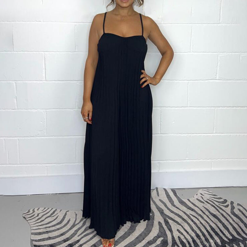 Pleated Loose Jumpsuit Spaghetti Straps