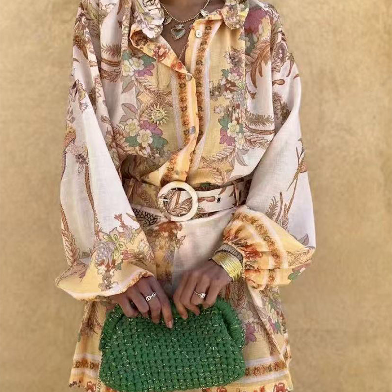 Women’s Vintage Floral Print Top & Shorts Two-Piece Set