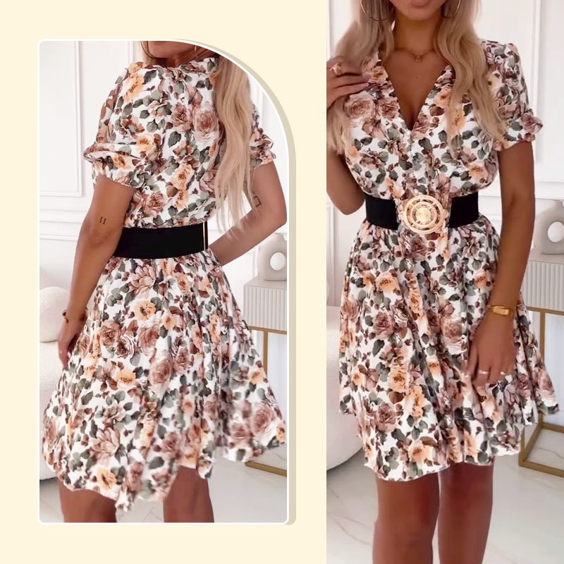 Floral Print V-Neck Mini Dress for Women