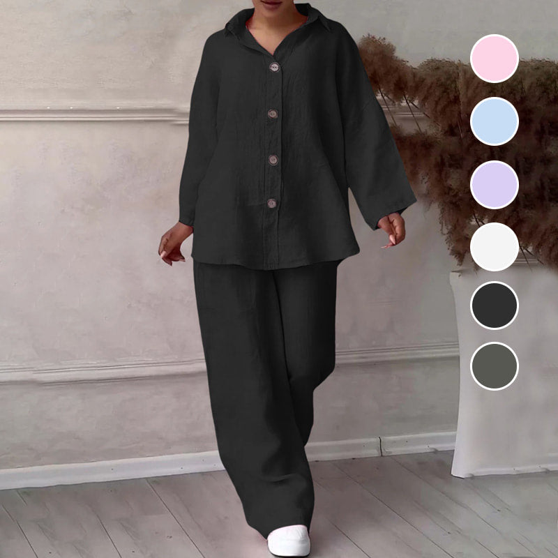 Fashion Botton-Down Shirt & Pants 2-Piece Set