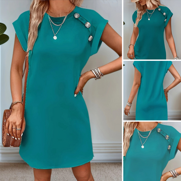Solid Color Round Neck Slimming A-Line Dress