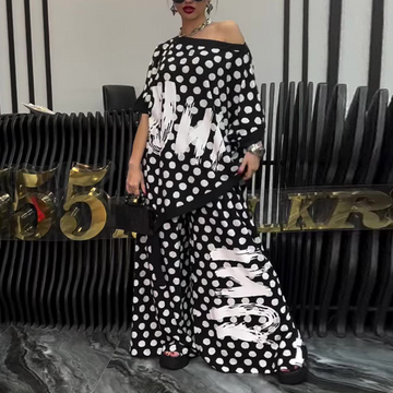 Women’s Fashion Oversize Top & Wide-Leg Pants 2 PCS Set