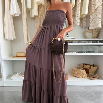 Sexy Sleeveless Solid Color Floor-Length Dress