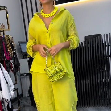 Women's Casual Top and Wide-Leg Pants Set