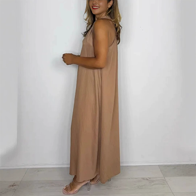 Women's Soft Casual V-Neck Flowy Maxi Dress
