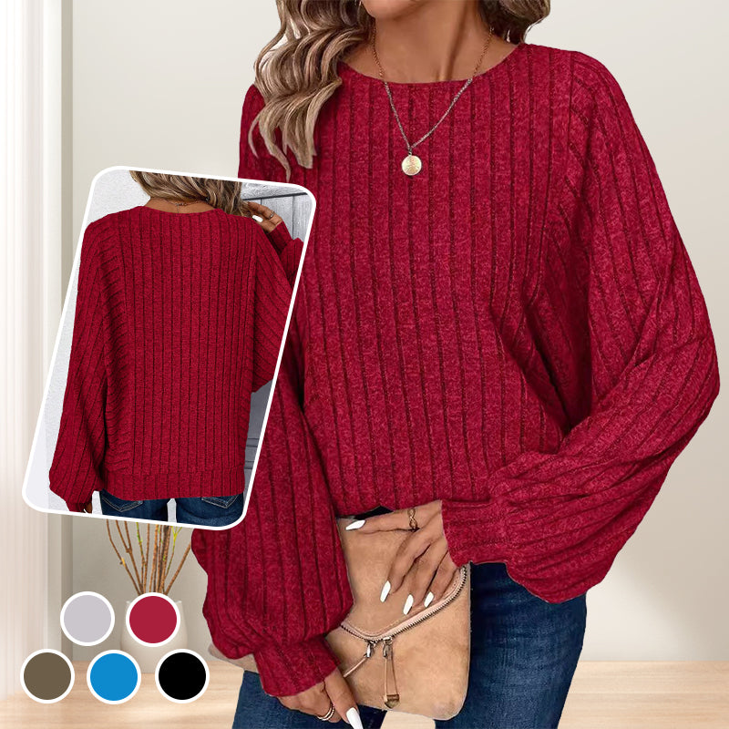 Women's Ribbed Loose-Fit Pullover Tops – Cozy Knit, Effortless Oversized Style