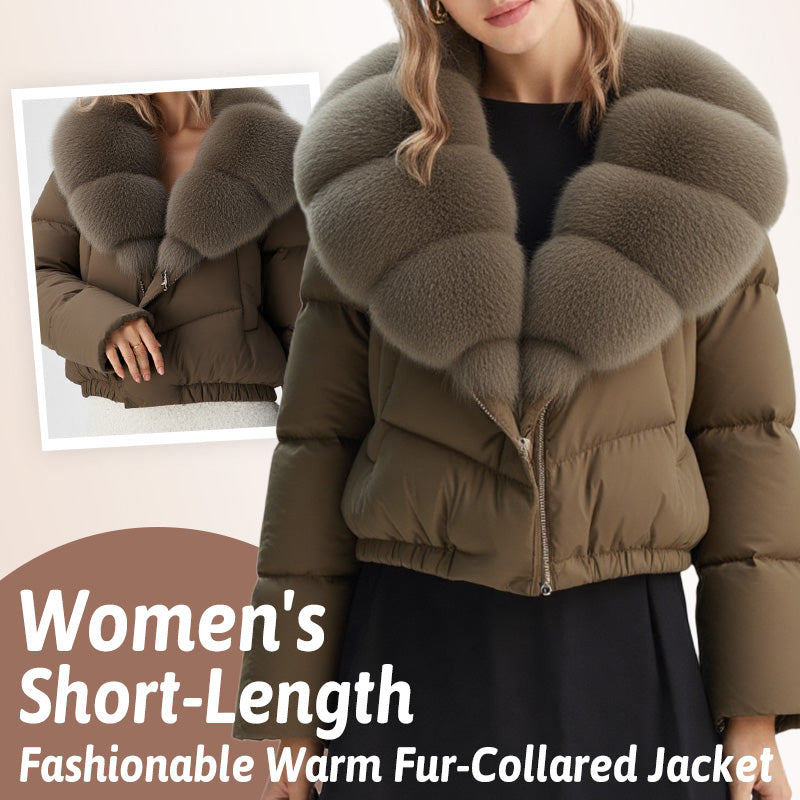 Women's Short-Length Fashionable Warm Fur-Collared Jacket