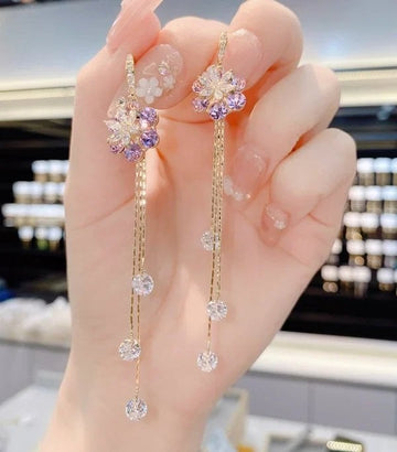 Purple Flower Tassel Earrings