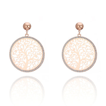 Round Tree of Life Diamond Design Earrings