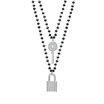 Fashion Zircon Key Padlock Pendant Choker Necklaces