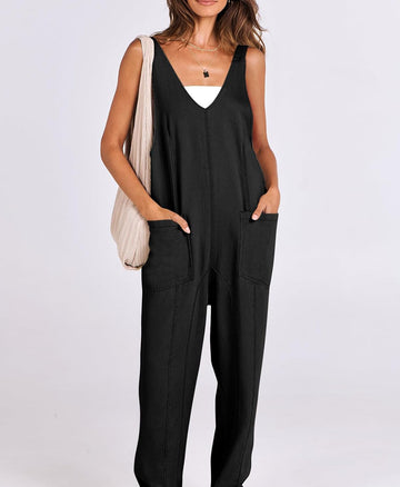 Women Denim Overalls Sleeveless V Neck Casual Jean Pants Jumpsuits