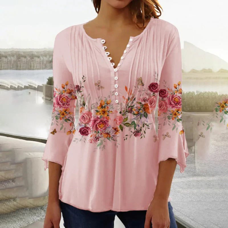 Women's V-Neck Printed Blouse