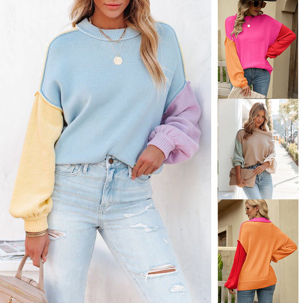 Women's Fall Casual  Sweater Crewneck Ribbed Knit Pullover Tops