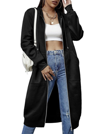 Women Casual Zip up Fleece  Long Hoodie Jacket