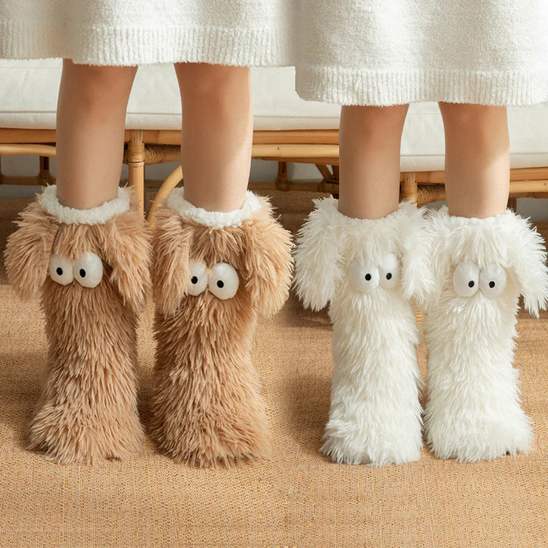 Big Eye Plush Slipper Socks – Cozy & Non-Slip Floor Socks