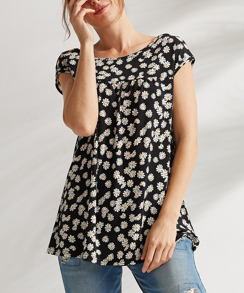 Women Casual Loose Shirts O Neck Sleeveless Fashion Print Tops T-Shirts