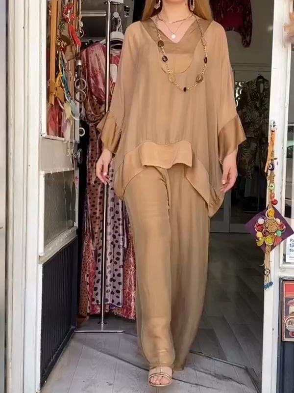 Women Casual Set V-neck Loose Two-piece Suit