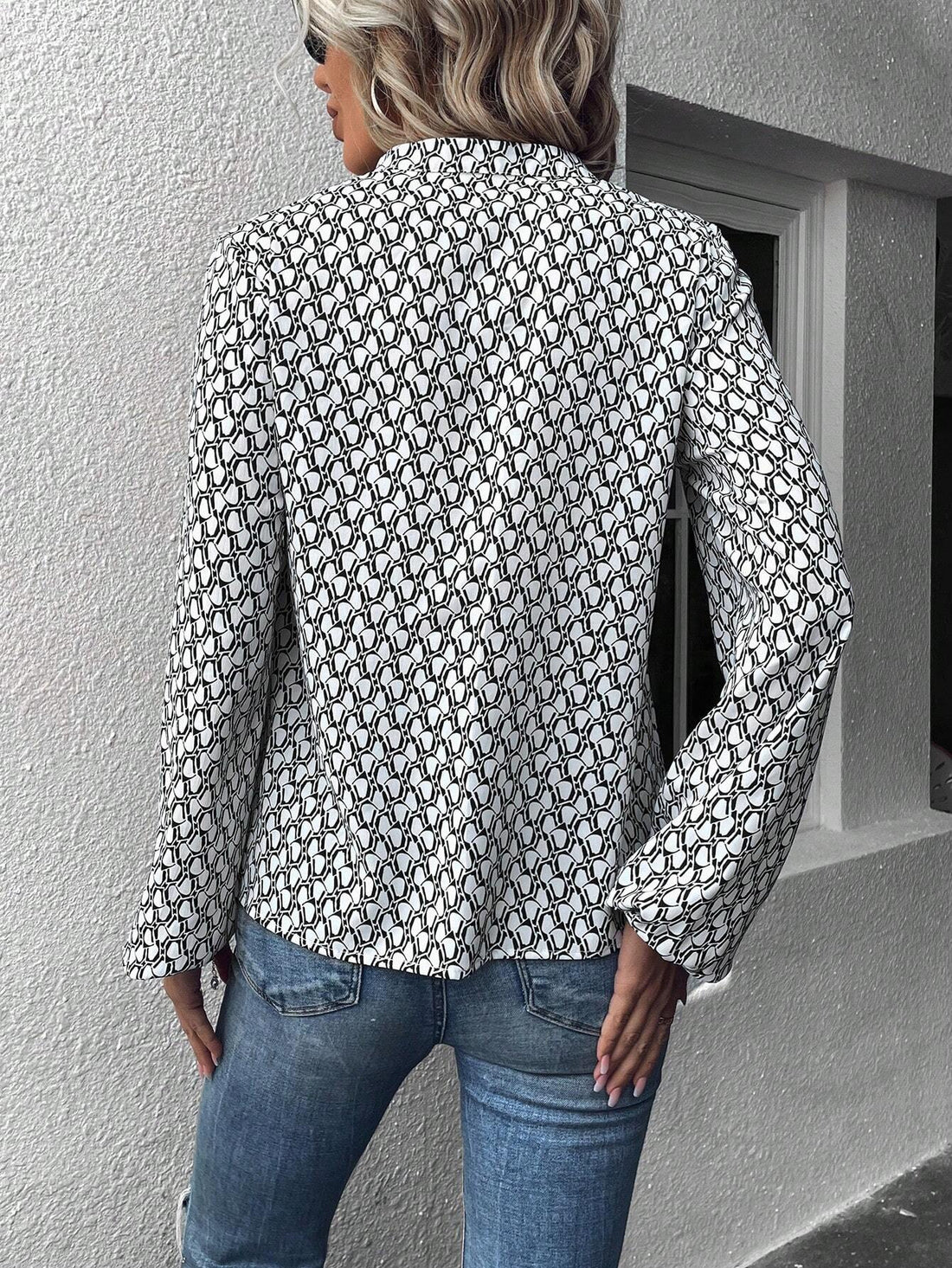 Women's Casual Full Print Notch Neck Shirt Top