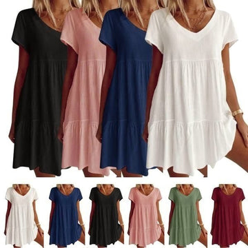 V Neck Casual Short Sleeve Weaving Dress