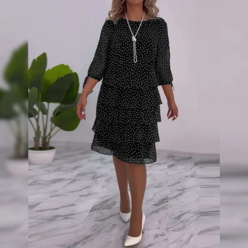 ✨Chic & Elegant! Women's Round - Neck Polka Dot Dress for a Refined Look👠