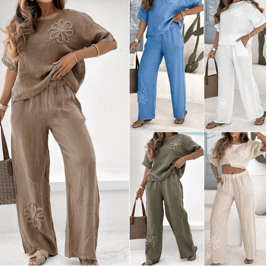 Women's Active Streetwear Cotton Linen Shirts Blouse Pants Sets